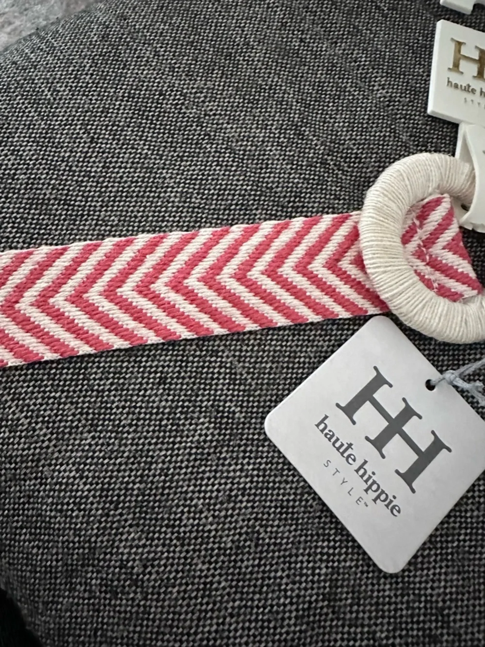 Medium NEW Haute Hippie Pink Chevron Strap with Cream Wrapped Ring Belt